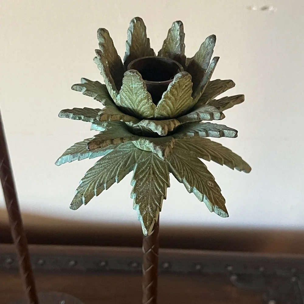 Set of 2 Vintage Brass Palm Tree Candle Holders Candlesticks 17
